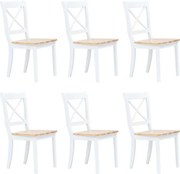 vidaXL Scaune de bucătărie, 6 buc., alb/natural, lemn masiv de hevea