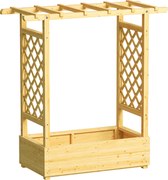 Outsunny Jardinieră ridicată cu spalier lateral și superior, ghiveci pentru flori cu găuri de drenaj, 110x44x113cm, lemn natural | Aosom Romania