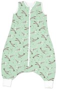 Sac de dormit copii cu picioare din bumbac flausat 6-18 luni Kidizi Giraffe Mint,1 tog, model ajustabil, mansete transformabile in sosete