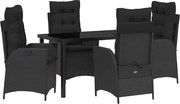 vidaXL Set de masă pentru grădină cu pernă 5 pcs Negru poliratan