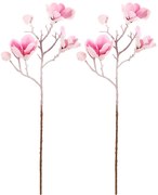 Set de magnolii artificiale tăiate, 2 bucăți, rozcu petale delicate, 65 cm