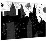 Tablou pe sticlă - Oraș cu inscripții și modele (70x50 cm)