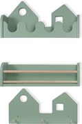 Set 2 rafturi perete + Cuier Montessori NEST SET Green