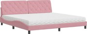 vidaXL Pat cu saltea, roz, 200x200 cm, catifea