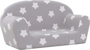 vidaXL Canapea de copii cu 2 locuri, gri deschis cu stele, pluș moale