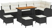 vidaXL Set de canapele pentru grădină cu pernă 10 pcs Negru poliratan