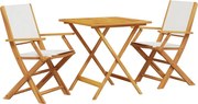 vidaXL Set mobilier bistro, 3 piese, textil alb crem/lemn masiv