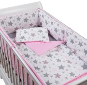 Set lenjerie 5 piese din bumbac Kidizi Pink Stars, perna bebelus, plapumioara, aparatoare si cearceaf