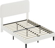 HOMCOM Cadru de pat dublu cu tăblie reglabilă pe înălțime tapițat cu blăniță sherpa șipci de susținere alb | Aosom Romania