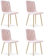 Set 4 Scaune Bucatarie/Dining Fido Catifea Roz Deschis Picioare Metalice Finisaj Lemn