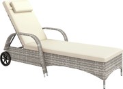 Outsunny Șezlong saltea înclinare reglabilă multi-poziții cotiere roți 200 x 73 x 30-103 cm gri deschis | Aosom Romania