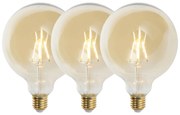 Set de 3 becuri LED cu dimmer E27 G125 auriu 5W 450lm 2200K