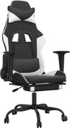 vidaXL Scaun de gaming masaj/suport picioare alb/negru piele eco