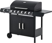 Outsunny Gratar cu Gaz cu Capac si Arzator Lateral, Termometru si 2 Roti