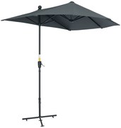Outsunny Umbrelă Semicirculară Dublă cu Deschidere cu Manivelă, 7 Spițe și Suport în Cruce, 200x190x240 cm, Gri | Aosom Romania