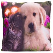 Pernă decorativă cu LED Pisică și câine-38x38cm