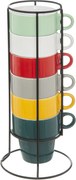 Set 6 cesti colorate pentru cafea + suport metalic