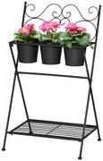 Outsunny Suport Metalic Pliabil pentru Plante, 3 Ghivece Incluse, Design Compact, 47x37x78.5 cm, Negru | Aosom Romania