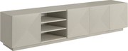Comodă TV Asha 200 cm cu partea frontală canelat și nișă – bej cashmere