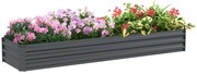Outsunny Pat de flori rectangular, pat de grădină înălțat din oțel galvanizat, fund deschis, 240 x 60 x 30 cm, gri închis | Aosom Romania