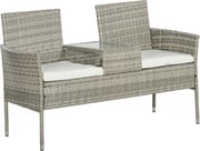 Outsunny Bancă de grădină din rășină împletită 2 locuri cu masă și perne - 135 x 64 x 81 cm - pentru balcon și terasă negru | Aosom Romania