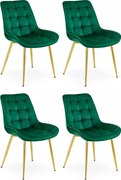 Set 4 Scaune Bucatarie/Dining Joy Verde, Catifea, Picioare Metalice, Finisaj Auriu
