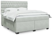 vidaXL Pat box spring cu saltea, gri deschis, 180x200 cm, catifea