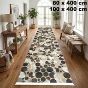 Traversa hol antiderapanta, 400 cm, model cu cercuri, bej-maro