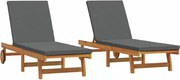 vidaXL Șezlong 2-persoană 2 pcs Maro Lemn Solid de Acacia