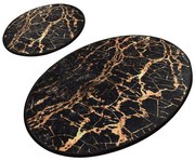 Set 2 covorașe ovale de baie Foutastic Gold Marble, negru