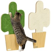 PawHut Set de 2 grifoni zgâriere mural sau de așezare formă originală cactus cu suprafață de zgâriere din iută 30 x 60 cm maro alb verde | Aosom Romania