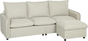 HOMCOM Canapea 3 locuri cu pouf de depozitare, canapea colțar modulară 212 cm, perne cu arcuri, țesătură din in, crem | Aosom Romania