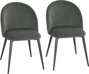 HOMCOM Set de 2 Scaune de Sufragerie din Catifea, Scaune de Bucătărie cu Spătar Curbat în Formă de Scoică, Picioare din Oțel, Stil Nordic, Scaune Tapițate pentru Bucătărie, Dormitor, Living, Gri | Aosom Romania