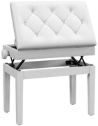 Scaun de Pian HOMCOM Reglabil cu Compartiment de Depozitare și Scaun Imbunătățit, 54.5x33x48-58 cm, Alb | Aosom Romania