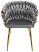 Scaun dining, catifea, cadru metalic, Gri/Auriu