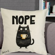 Perna Decorativa NOPE Pisica Neagra Cafea, 40x40 cm, Ecru, Husa Detasabila, Perna Inclusa, BEKZ®