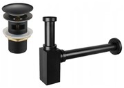 Mexen jumătate de sifon pentru chiuvetă pătrată cu capac click-clack, cu preaplin, negru antic - 7992060-79