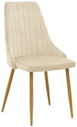 Scaun Bucatarie/Dining Azmer Catifea Bej, Picioare Metalice Finisaj Lemn