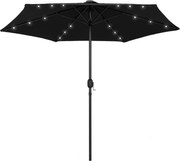 vidaXL Umbrelă de soare cu LED-uri, stâlp din aluminiu, negru, 270 cm