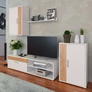 Perete living, alb / stejar artizanal, KEVIN