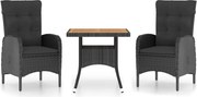 vidaXL Set mobilier grădină, 3 piese, negru, poliratan și lemn acacia