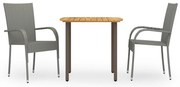 vidaXL Set mobilier de grădină, 3 piese, gri, poliratan