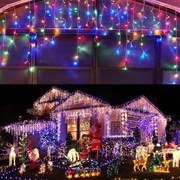 Instalatie de Craciun, franjuri cu led tip turturi, exterior, multicolor, 10 metri