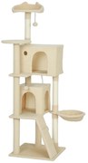 PawHut Copac zgârietură pentru pisici 160 cm cu 2 căsuțe, hamac și stâlpi sisal — Bej | Aosom Romania