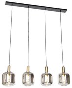 Lampa suspendată de design neagră cu sticlă aurie și fum cu 4 lumini - Zuzanna