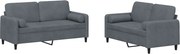 vidaXL Set canapea cu perne, 2 piese, gri închis, catifea