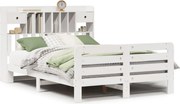 vidaXL Pat cu bibliotecă fără saltea, alb, 140x190 cm, lemn masiv pin