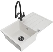 Mexen Bruno chiuvetă de granit cu un compartiment, cu picurător și baterie de bucătărie Duo, Albă - 6513-20-671701-70-B