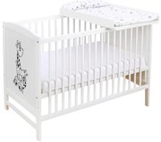 Patut din lemn masiv 120x60 cm Bria alb, masuta infasat din lemn si salteluta bumbac impermeabila incluse, reglabil pe 3 nivele, certificat EN71