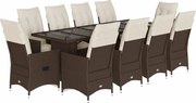 vidaXL Set bistro de grădină cu perne, 11 piese, maro, poliratan